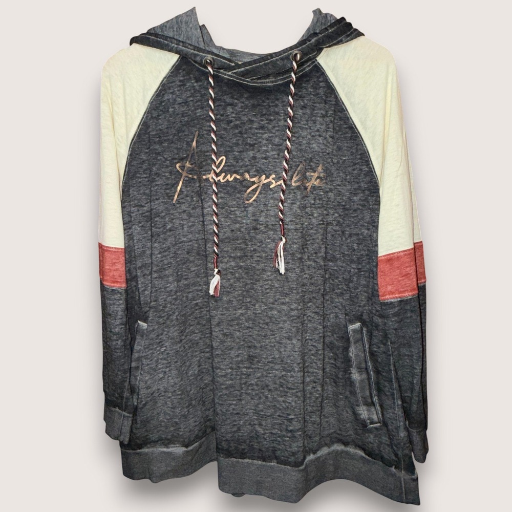 Lane Bryant Always Late Hoodie Womens 14/16 Graphic Pullover Plus Size Cozy Warm